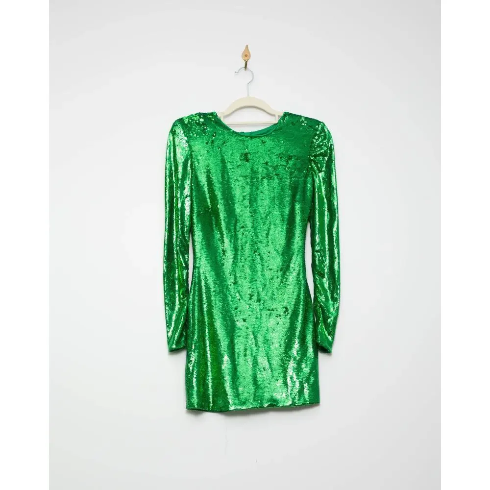 Bardot sequin-embellished padded-shoulder mini dress in Green Size XS